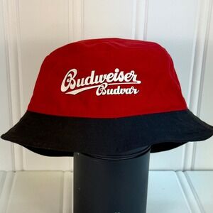 Rare Budweiser Budvar Brewery Bucket Hat Red with Black Brim